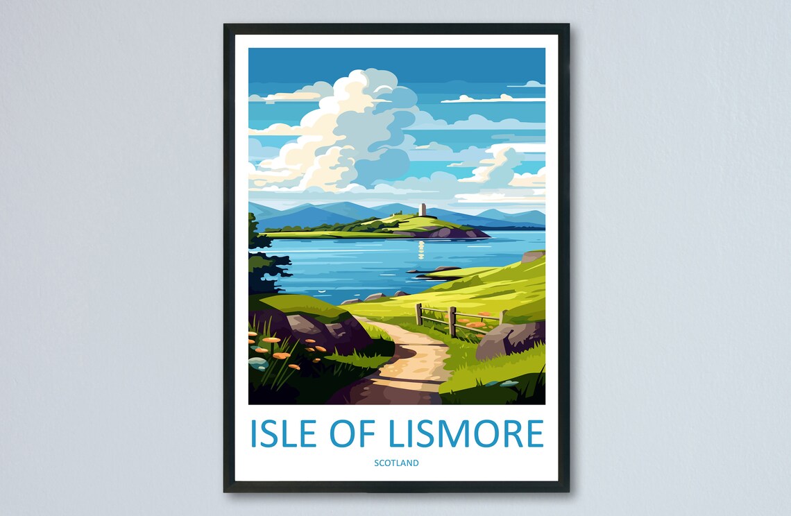 Isle of Lismore Scotland Coastal View Illustrated Travel Poster