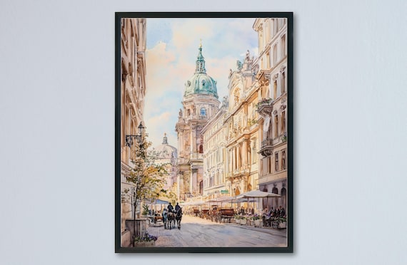 Vienna Peterskirche Dome Horse Carriage Street Watercolor Poster