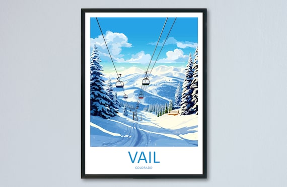 Vail Colorado Gondola Ride Snowy Pines Daytime Travel Poster