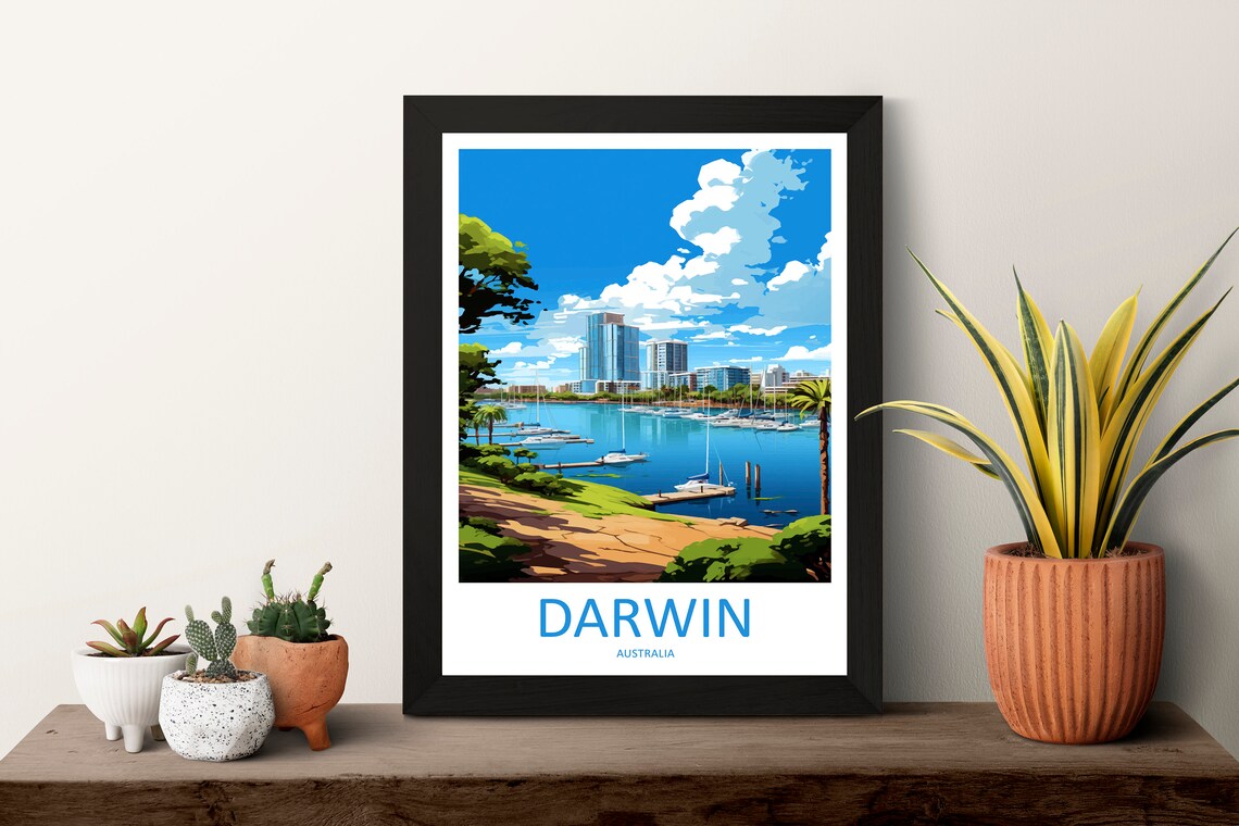 Darwin Harbour Marina Skyline Australia Tropics Travel Poster - Image 3