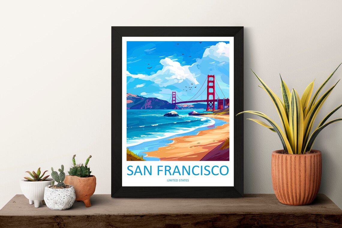 San Francisco Golden Gate Bridge Sunny Beach California Travel Poster - Image 3