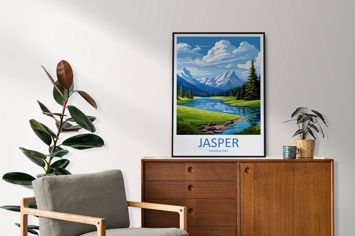 Jasper National Park Canadian Rockies River Valley Travel Poster - Image 2