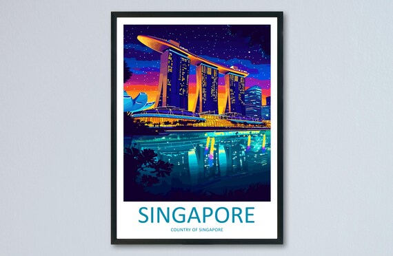 Singapore Marina Bay Sands Night Travel Poster City Lights Scene