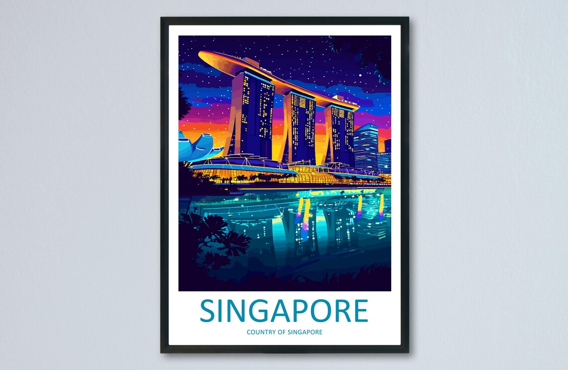 Singapore Marina Bay Sands Night Travel Poster City Lights Scene