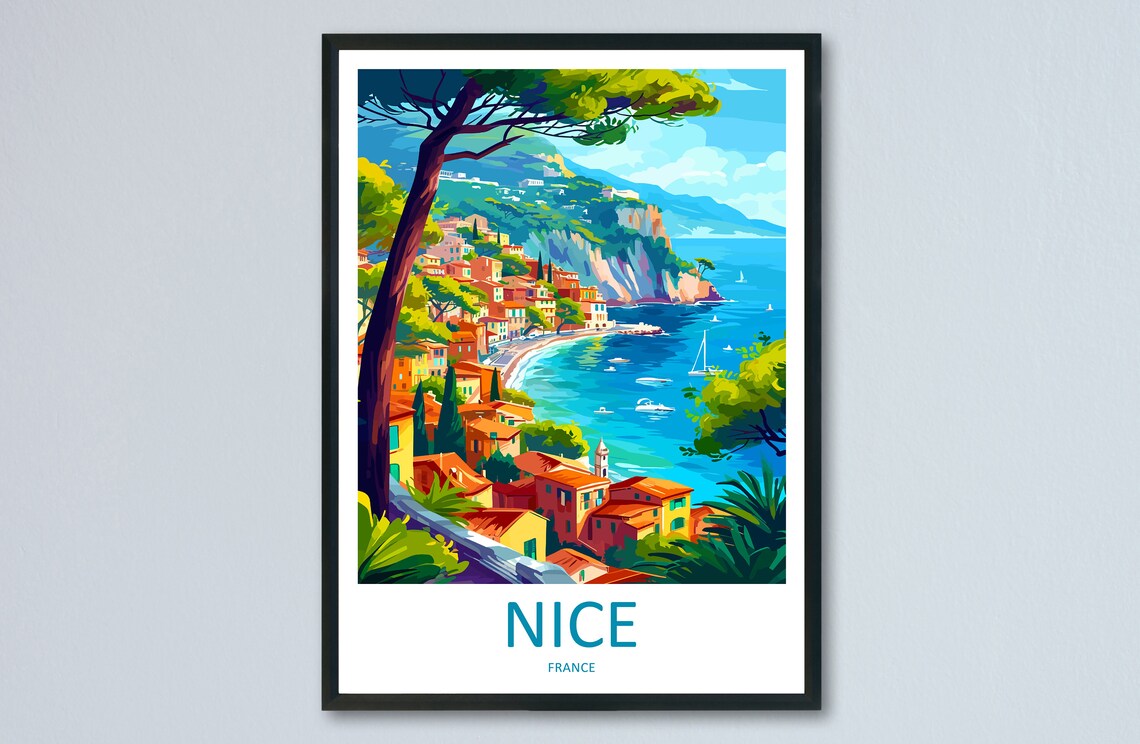 Nice France Travel Poster, Cityscape Wall Art Print