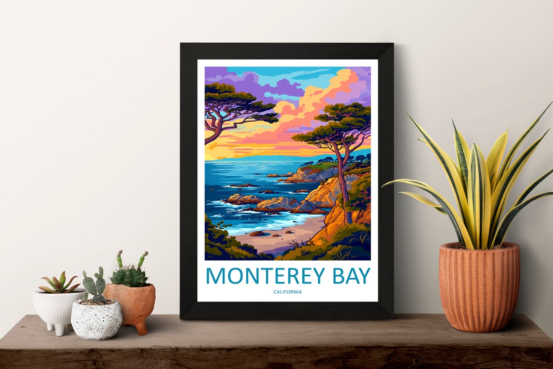 Monterey Bay California Sunset Cliffs Cypress Coast Travel Poster - Image 3