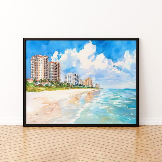 Marco Island Florida Beach Watercolor Poster Gulf Coast Condos Scenic