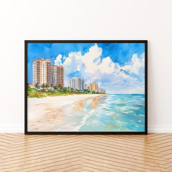 Marco Island Florida Watercolor Poster Travel Print Gulf Coast Painting Beach Wall Art Usa Souvenir