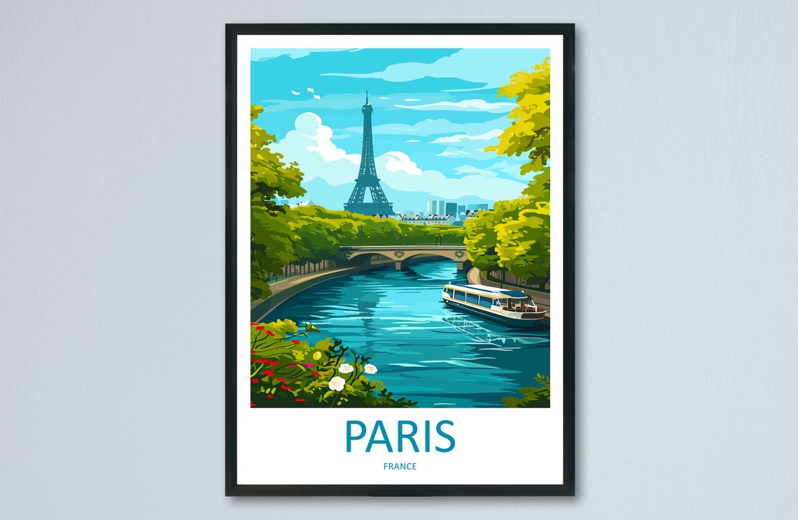 Paris Eiffel Tower Seine River Sightseeing Cruise Vintage Poster