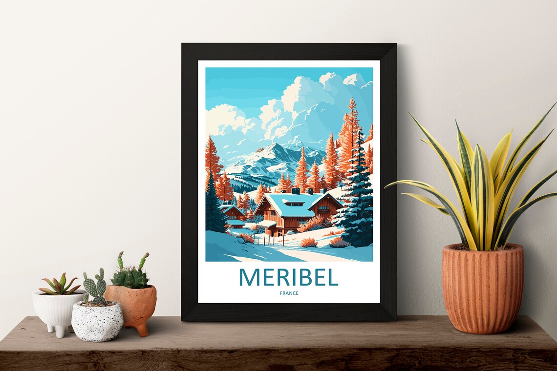 Meribel Travel Poster, Skiing Wall Decor - Image 3