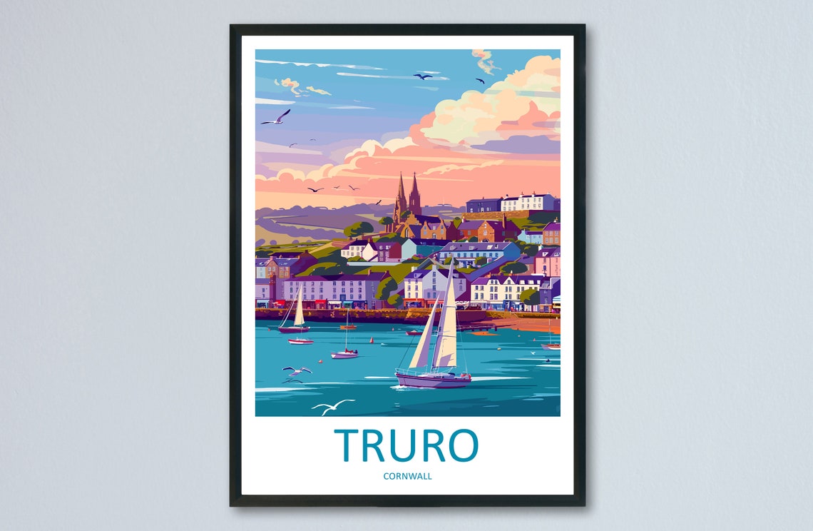 Truro Cornwall Harbor Sailboats Sunset Cathedral View Poster