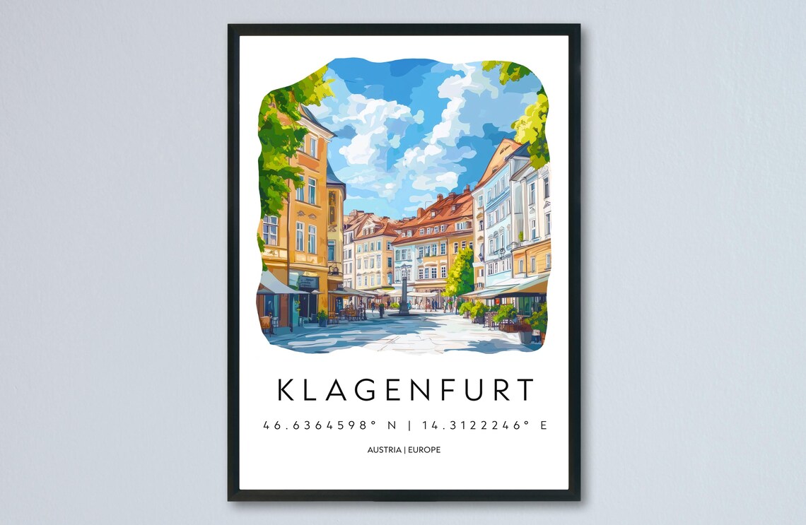 Klagenfurt Old Town Square Watercolor Austrian Street Scene Poster