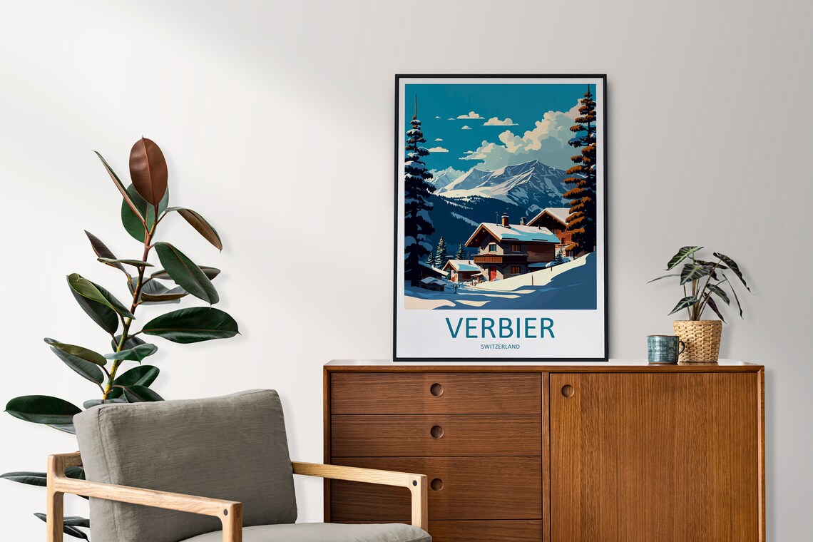 Verbier Travel Poster, Skiing Art for Home Decor - Image 2