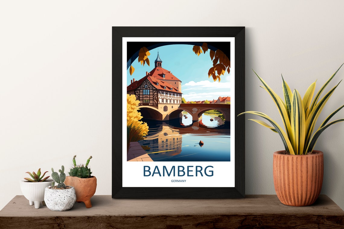 Bamberg Germany Old Town Travel Poster With River Bridge View - Image 3