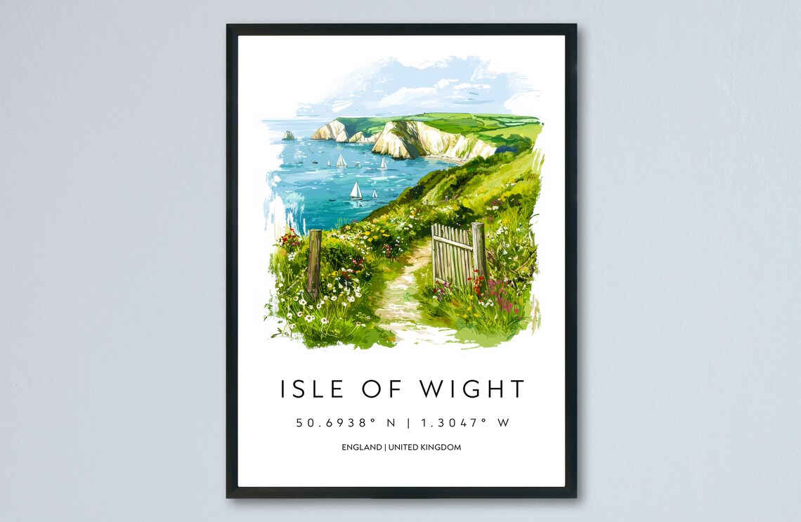 Isle Of Wight England Coastal Cliffs Watercolor Travel Poster