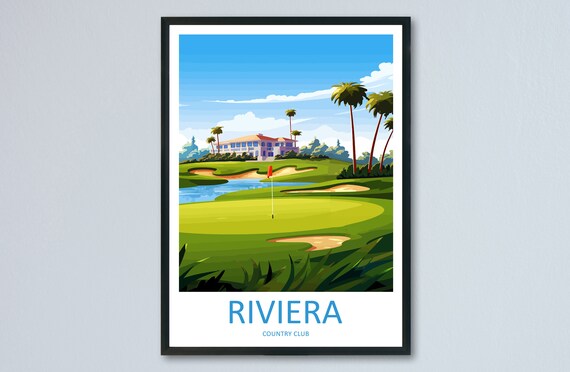 Riviera Country Club Golf Course Palm Trees Sunset Travel Poster