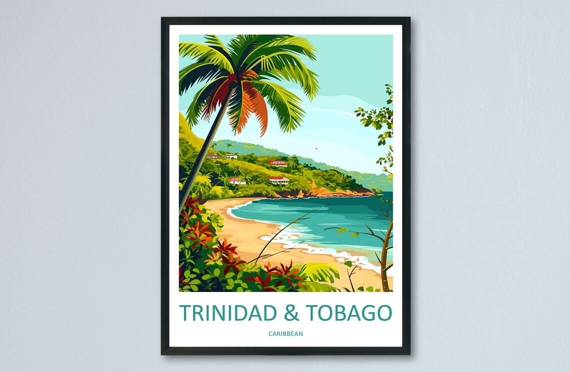 Trinidad and Tobago Caribbean Tropical Beach Cove Travel Poster