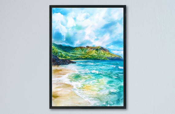 Hanauma Bay Natural Preserve Watercolor Poster Wall Art Hanging Home Dcor