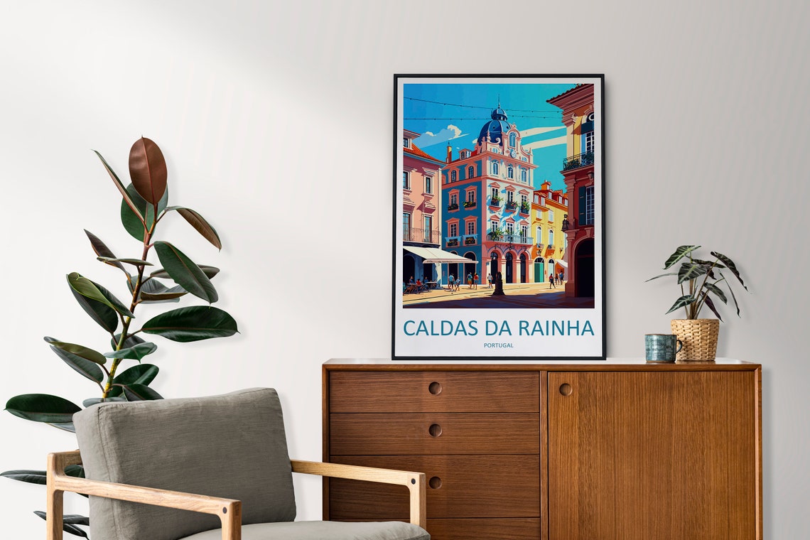 Caldas da Rainha Portugal Colorful Historic Square Travel Poster - Image 2