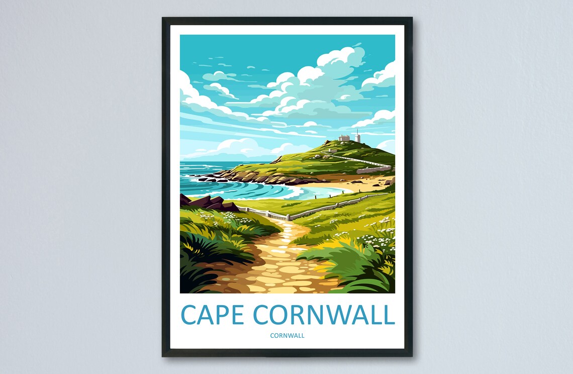 Cape Cornwall Travel Poster, Cornwall Wall Art