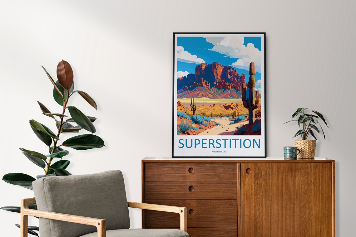 Superstition Mountains Arizona Desert Cactus Sunset Travel Poster - Image 2