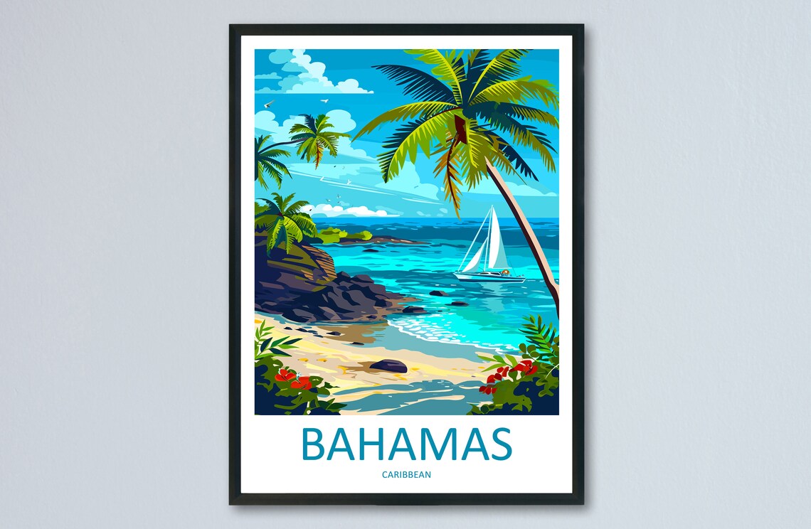 Bahamas Travel Poster, Caribbean Home Decor