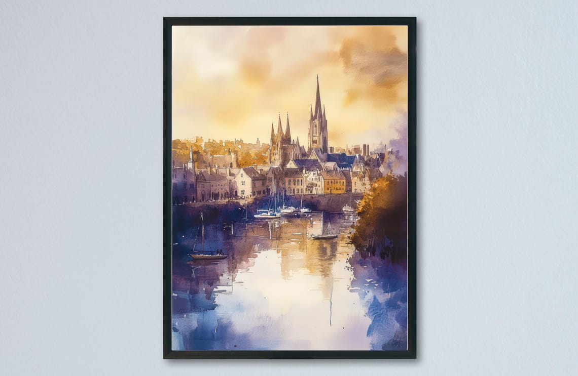 Truro Cornwall Cathedral Harbor Golden Sunset Reflection Poster