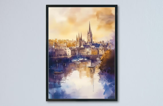 Truro Cornwall Cathedral Harbor Golden Sunset Reflection Poster