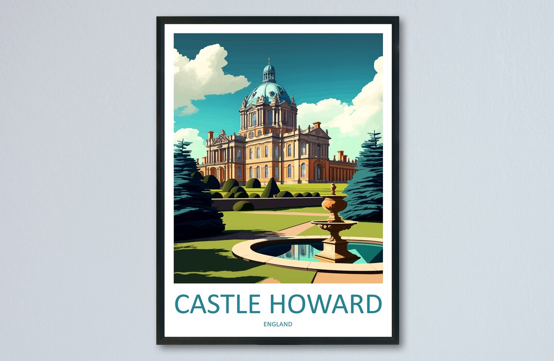 Castle Howard Stately Home Dome Fountain England Travel Poster