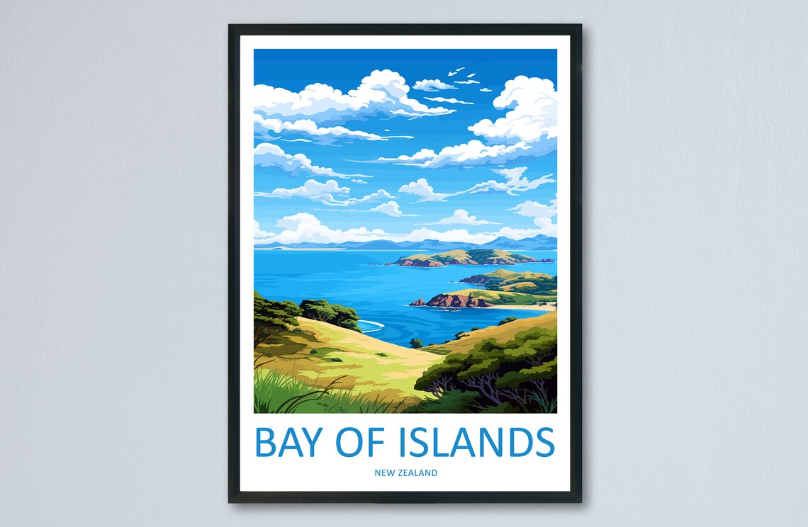 Bay Of Islands Travel Poster, New Zealand Travel Print