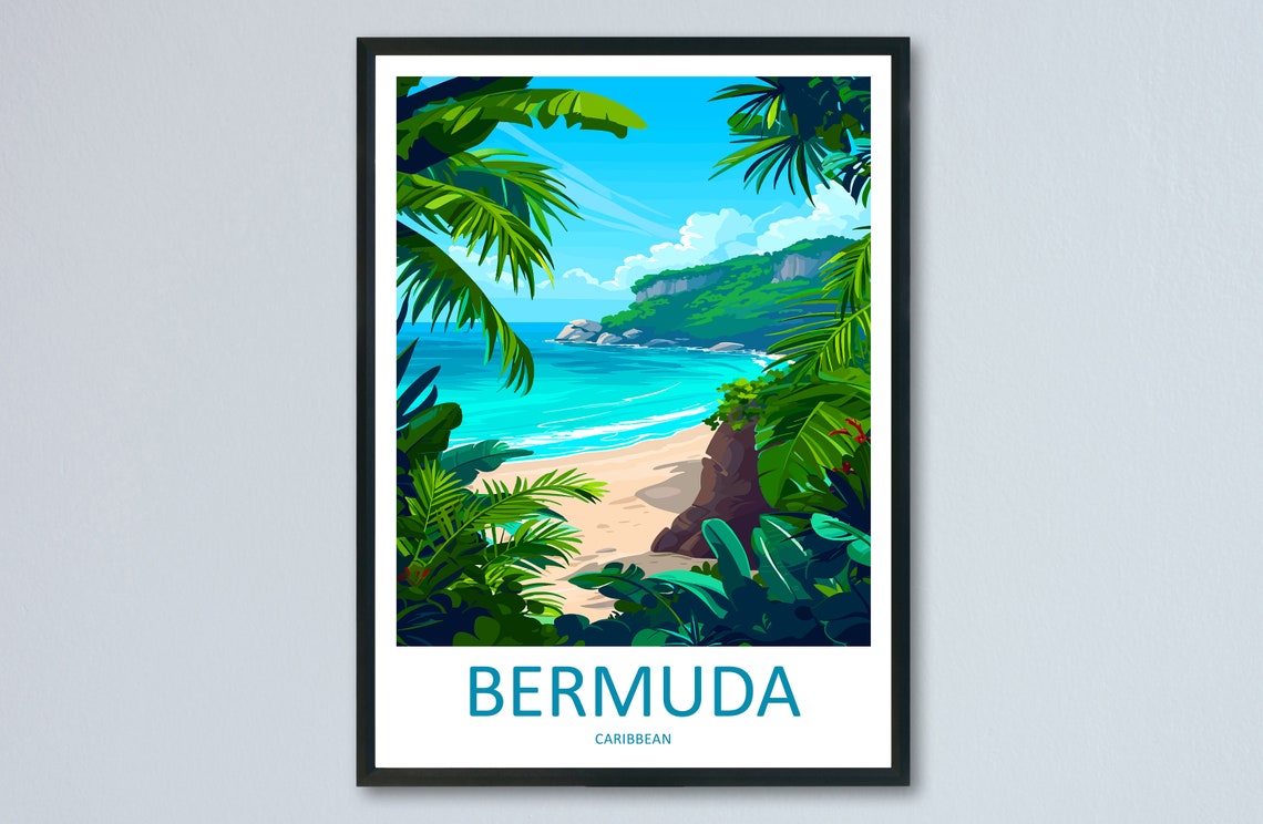 Bermuda Caribbean Tropical Jungle Cove Hidden Beach Scene Poster