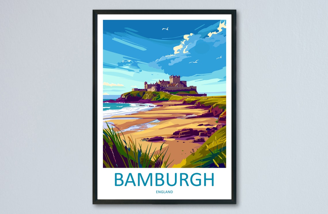 Bamburgh England Castle Sunny Beach Variant Minimal Travel Poster