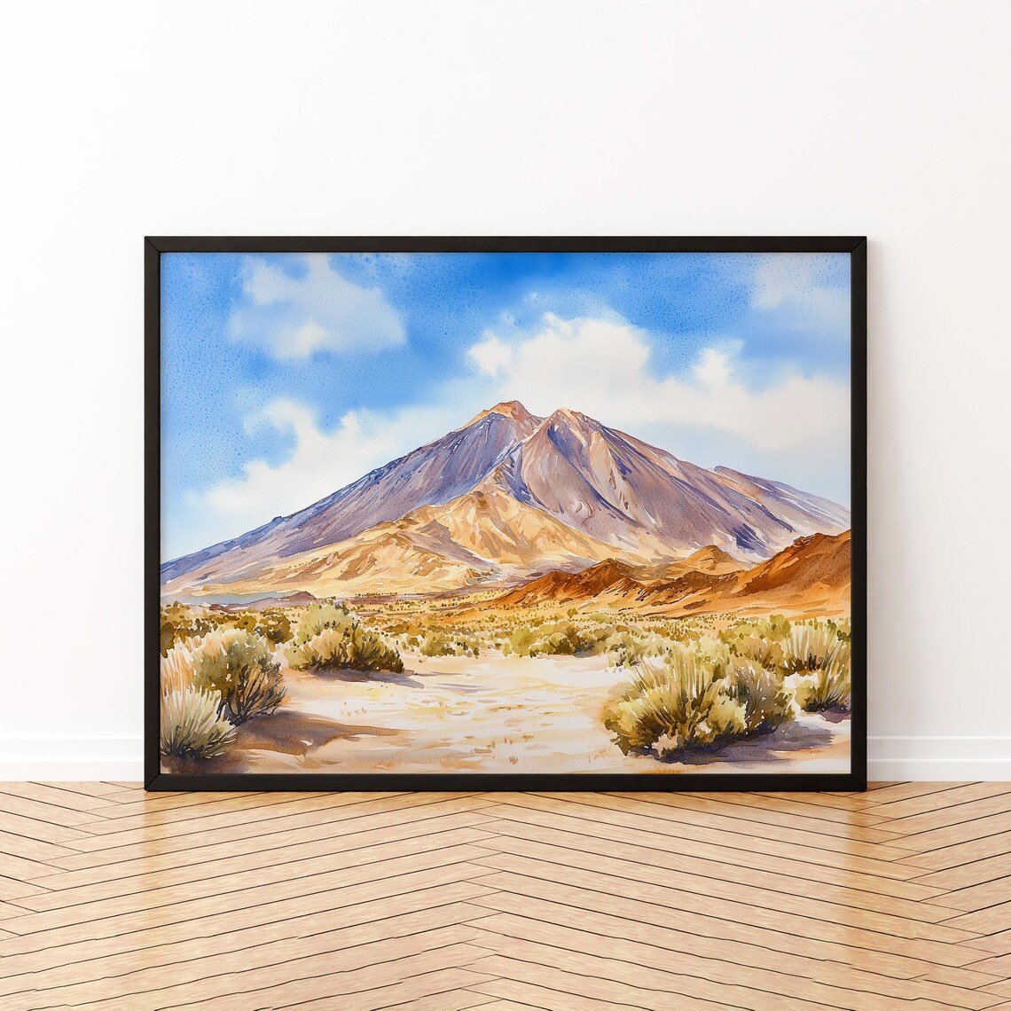 Teide National Park Watercolor Poster Mount Teide Volcano Desert Landscape Art