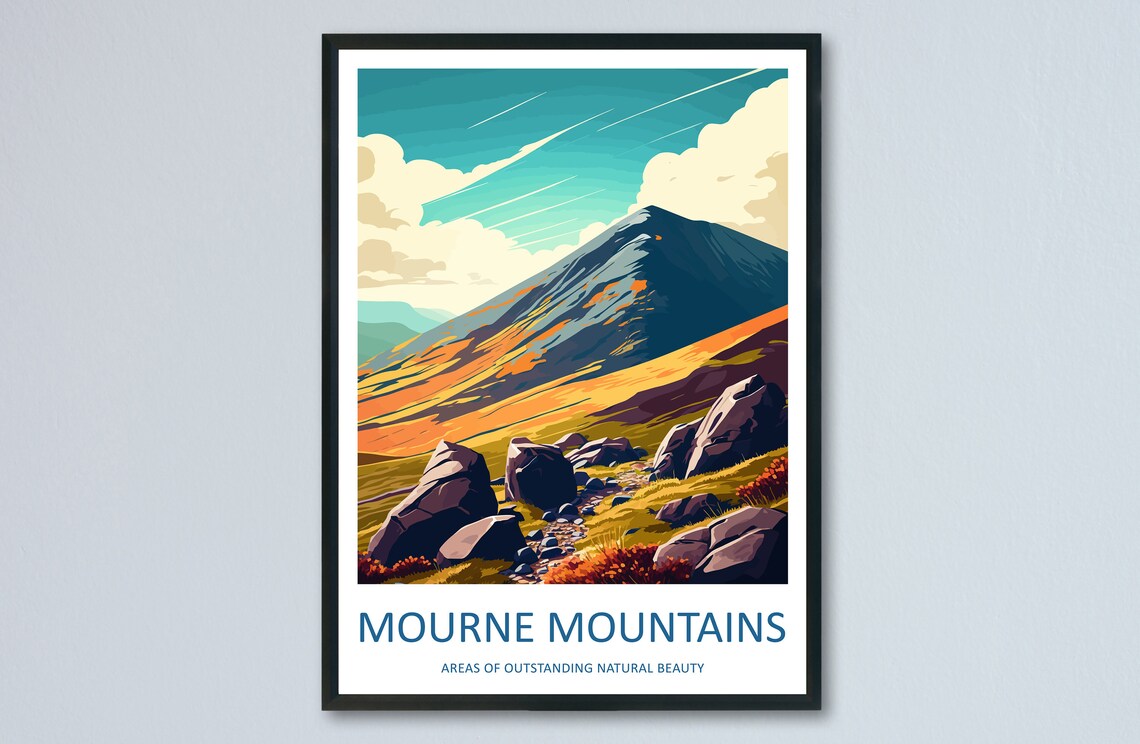 Mourne Mountains Travel Poster, AONB Landscape