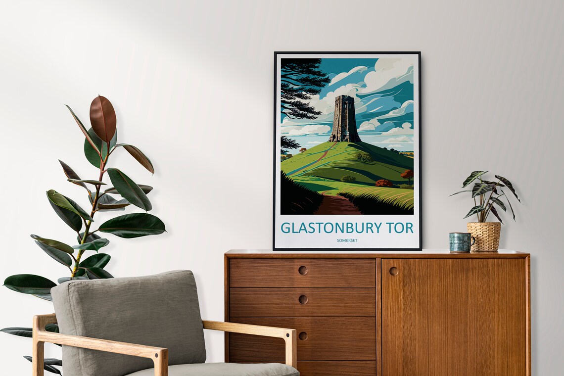 Glastonbury Tor Travel Poster, England Wall Art - Image 2
