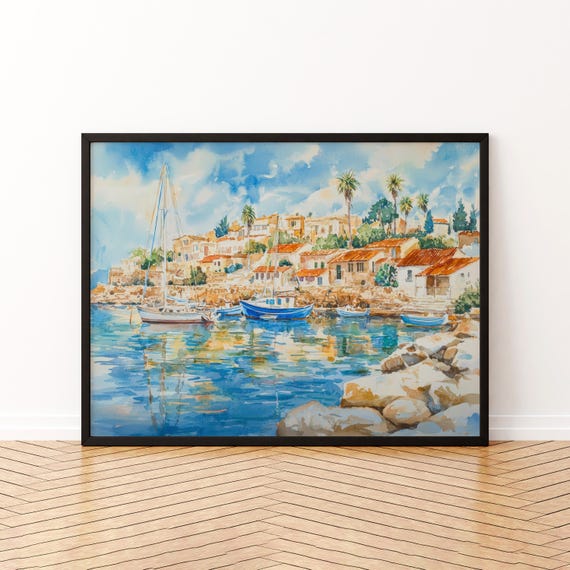Paphos Watercolor Poster Landscape Wall Art Hanging Home Dcor Gift Lovers Cyprus