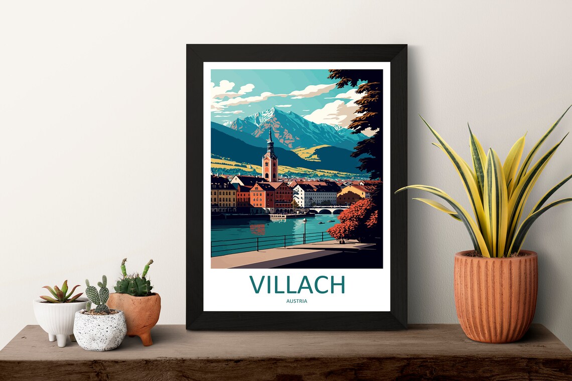 Villach Austria Riverside Alpine Old Town Vintage Travel Poster - Image 3