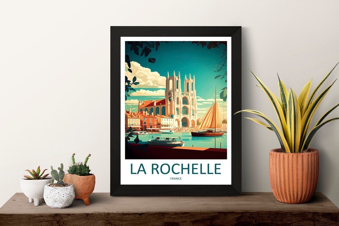 La Rochelle France Historic Old Harbor Cathedral Vintage Travel Poster - Image 3