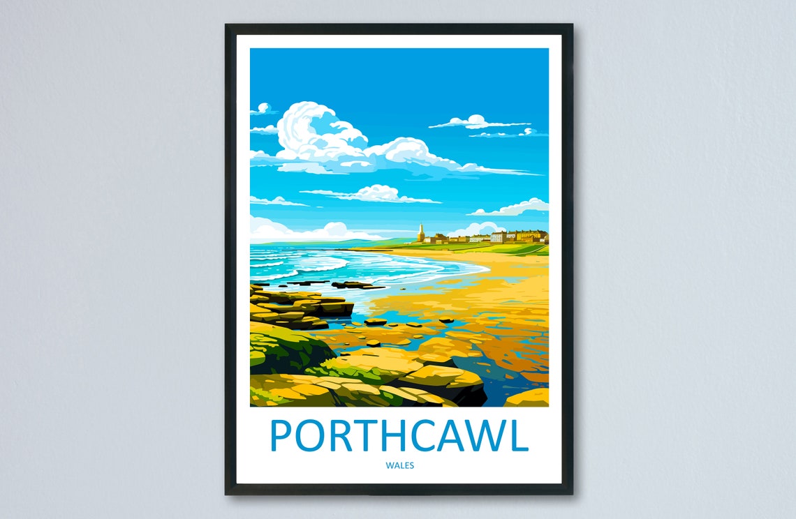 Porthcawl Wales Golden Rocky Shore Seaside Holiday Travel Poster
