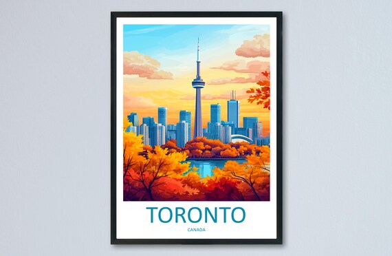 Toronto CN Tower Skyline Autumn Trees Sunset Canada Travel Poster