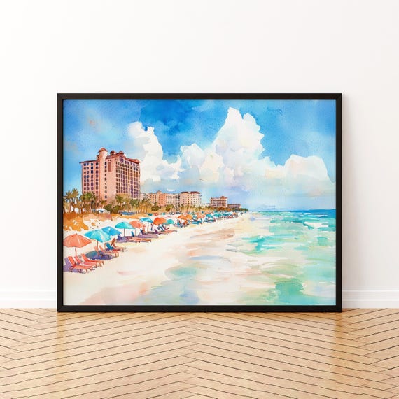 St Pete Beach Florida Watercolor Poster Travel Print Gulf Coast Painting Wall Art Usa Souvenir