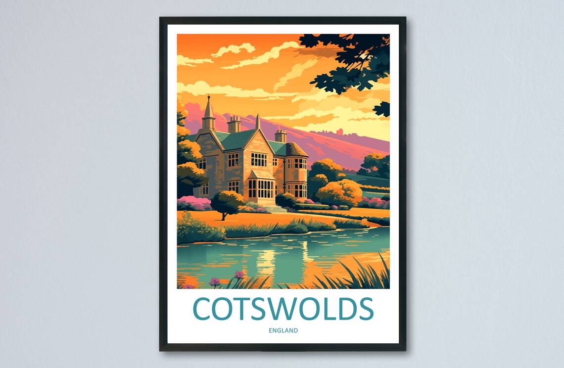 Cotswolds England Manor House Sunset Lake Country View Poster