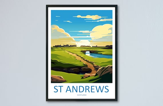 St Andrews Scotland Golf Links Golden Bridge Sunset Travel Poster