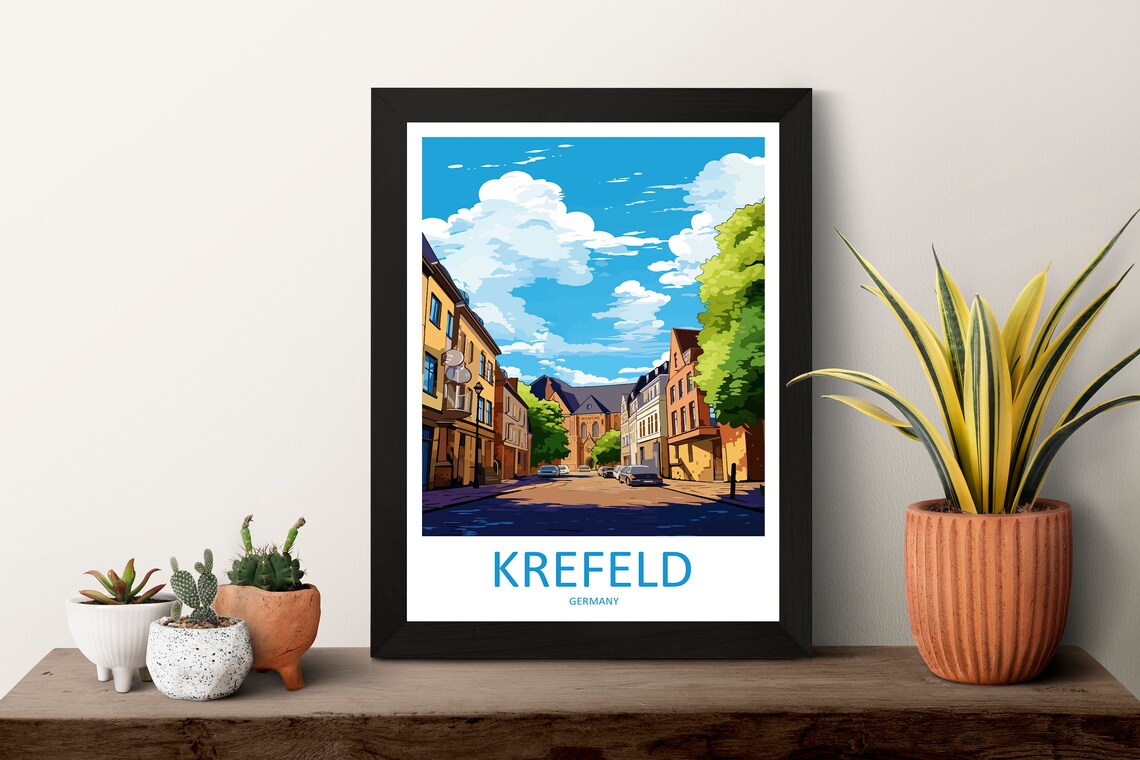 Krefeld Germany Historic City Street Church Trees Travel Poster - Image 3
