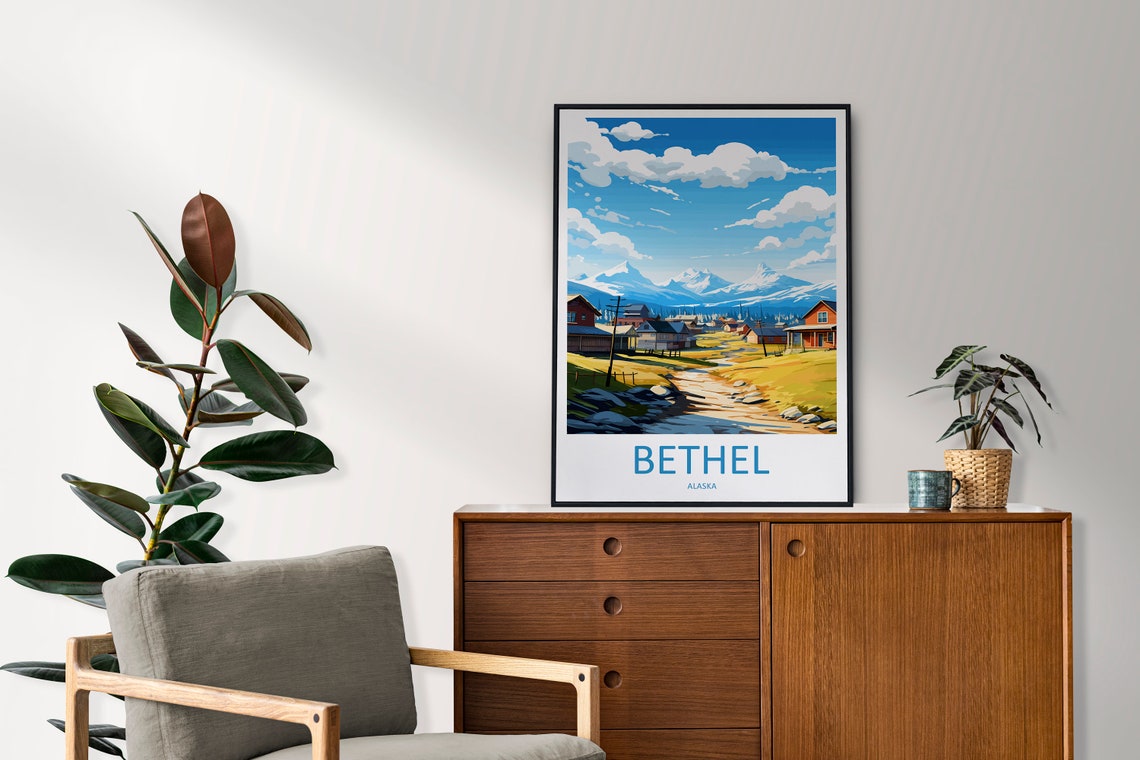 Bethel Alaska Village With Snowcapped Mountain View Travel Poster - Image 2