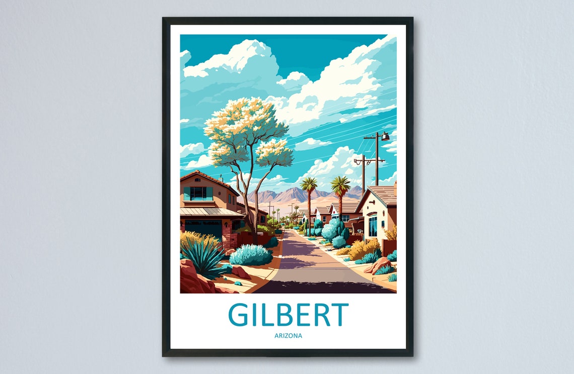 Gilbert Arizona Desert Suburban Street Palm Trees Art Poster