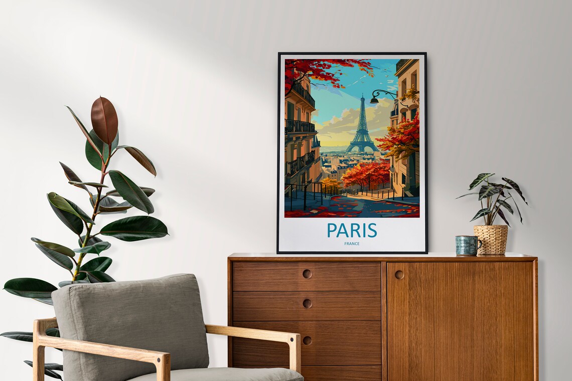 Paris Eiffel Tower Montmartre Street Autumn View Travel Poster - Image 2