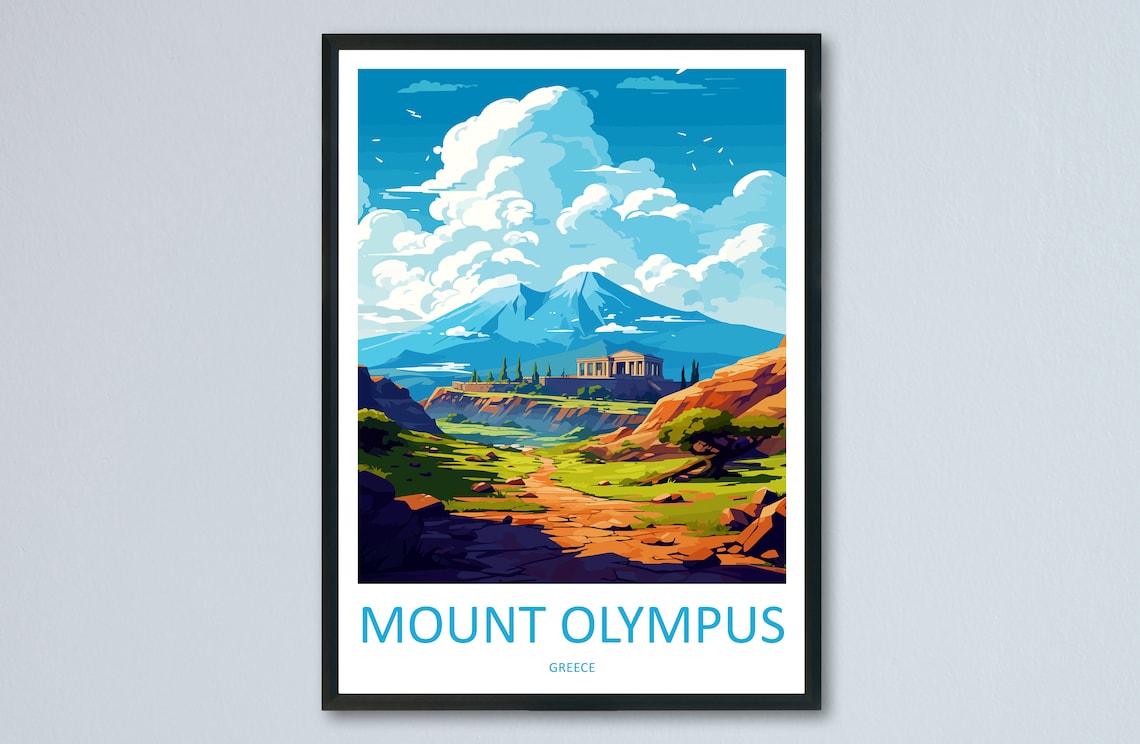 Mount Olympus Greece Travel Poster, Wall Art Print