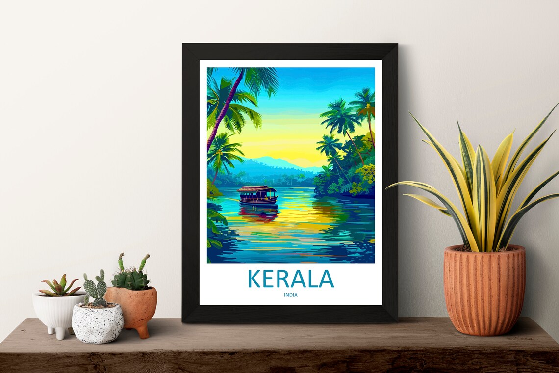 Kerala India Houseboat Backwater River Golden Sunset Cruise Poster - Image 3