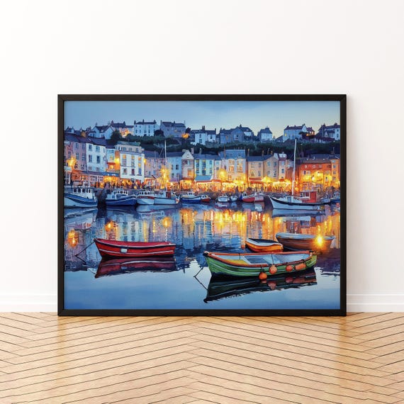 Brixham Devon Watercolor Poster Travel Print Harbour Town Painting Coastal Wall Art South West England Souvenir